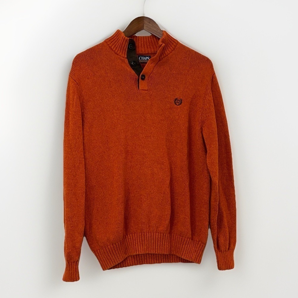 CHAPS Sweater Mens Medium Orange Cotton Pullover Long Sleeve